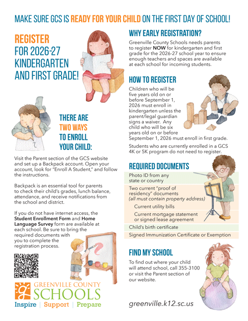 Kindergarten & 1st Grade Registration Flyer