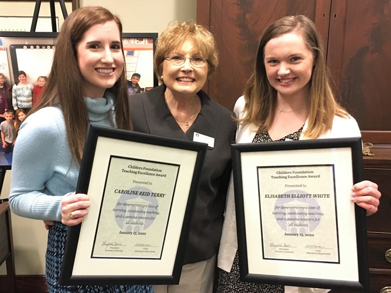 L to R, Caroline Terry, Monarch Elementary; Dr. Nelly Hecker, Furman Education Department, and Elisabeth White, Spartanburg District 6