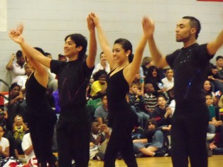Dancers perform traditional Latin dances for Lakeview students.