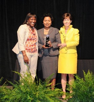 Left to right: Jil Littlejohn, Executive Director, YWCA of Greenville; Dr. Phinnize J. Fisher, GCS Superintendent; Velda Hughes, CEO, Hughes Agency
