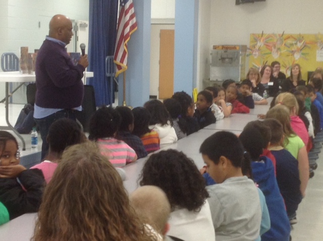 Bryan Collier, a national award–winning author and illustrator, visited three Greenville County Schools to share his love of books and reading with students.  