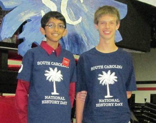 Rising eighth graders Vignesh Rajmohan and Paul Windsor were finalists for their Junior Group Exhibit The Sky’s the Limit...Or Is It?, a three-dimensional kiosk display focusing on the Wright Brothers.