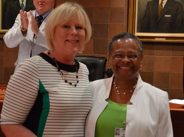 Sterling School Nurse Maryanne Rapp with Board member Glenda Morrison-Fair