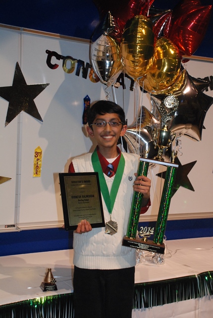 Vignesh Rajmohan, Sterling School, Teacher: John Burdick. Vignesh also receives the Directors Award in honor of former Fair Directors Drs. Southern and Fairbanks, Recognizing Academic Excellence in Science and Engineering by a Middle School Student.