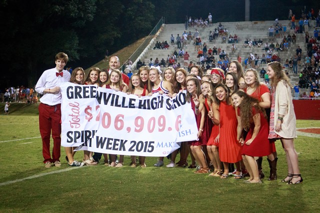 Greenville High Students holding a banner showing the amount of funds raised