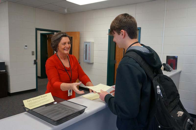 Polly Smith Greeting Student