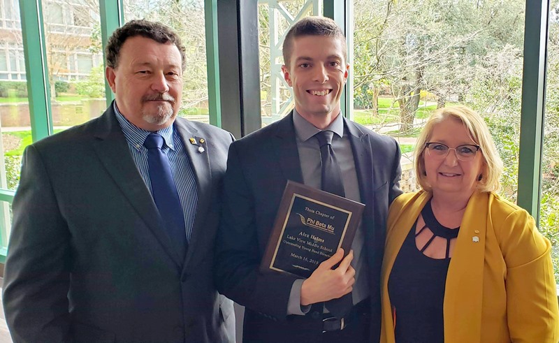 Pictured l to r: David Allison (Phi Beta Mu, Theta Chapter, President), Alex Helms, and Connie Grantham (Phi Beta Mu, Theta Chapter, Past President)