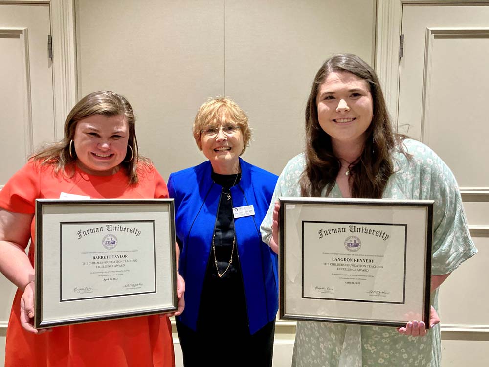 Greenville County Schools teachers Langdon Kennedy and Barrett Taylor, recipients of the Childers Education Foundation Teaching Excellence Award