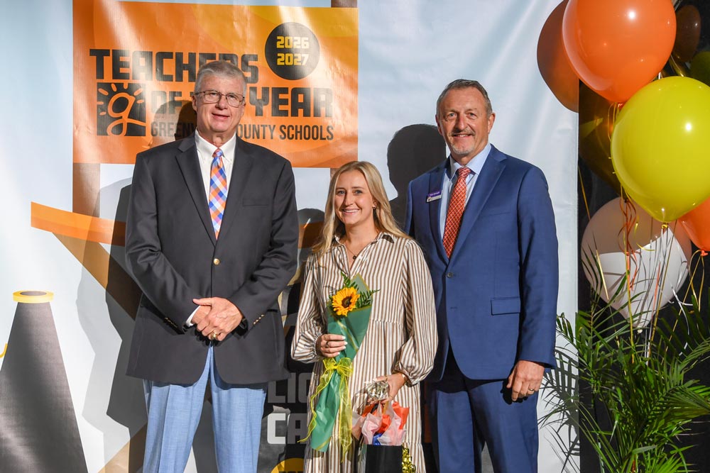 Dr. Burke Royster, Lia Winters, Elementary Emerging Teacher of the Year, Brian Sponaugle, Greenville Federal Credit Union