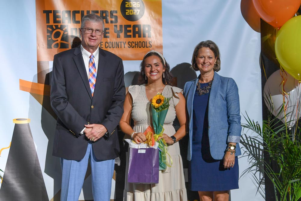 Dr. Burke Royster, Makaela Letayf, Elementary First Class Teacher Award Winner, Catherine Schumacher, Public Education Partners