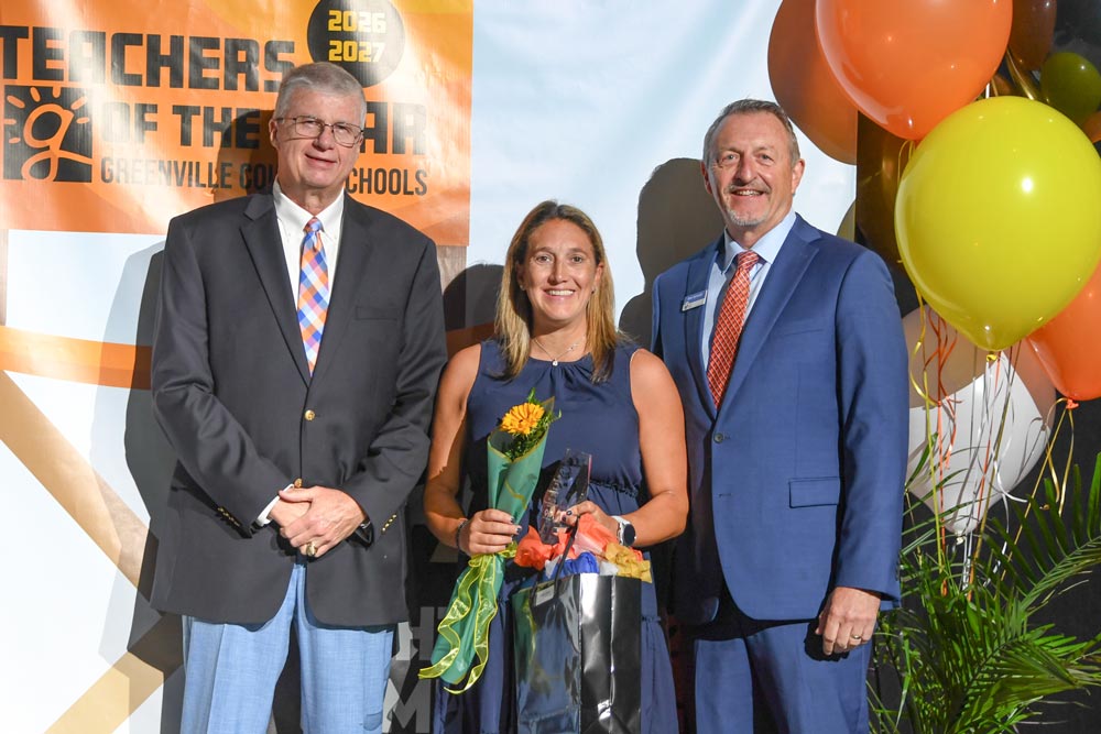 Dr. Burke Royster, Lori Foley, Secondary Emerging Teacher of the Year, Brian Sponaugle, Greenville Federal Credit Union