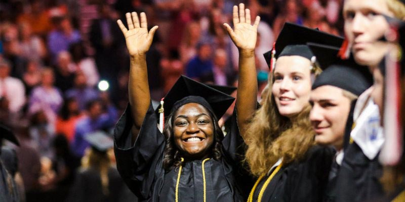 High Schools students in cap and gown