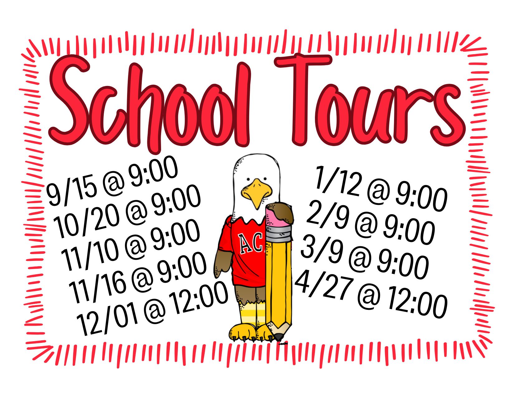Tours Image with Dates and Times also listed in the text portion of the announcement.