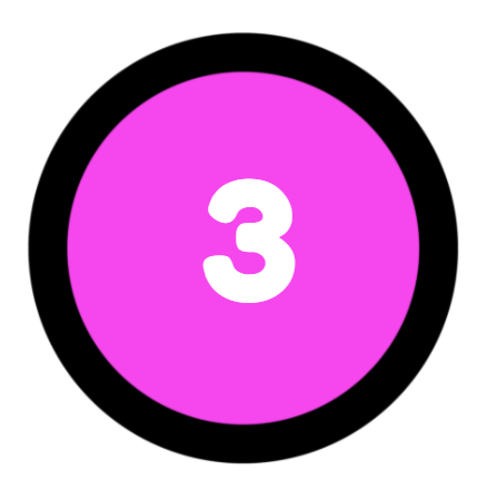 pink circle with thick black outline with 3 written inside in white
