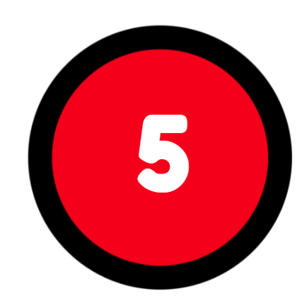 red circle with thick black outline with 5 written inside in white