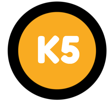 orange circle with thick black outline with K5 written inside in white