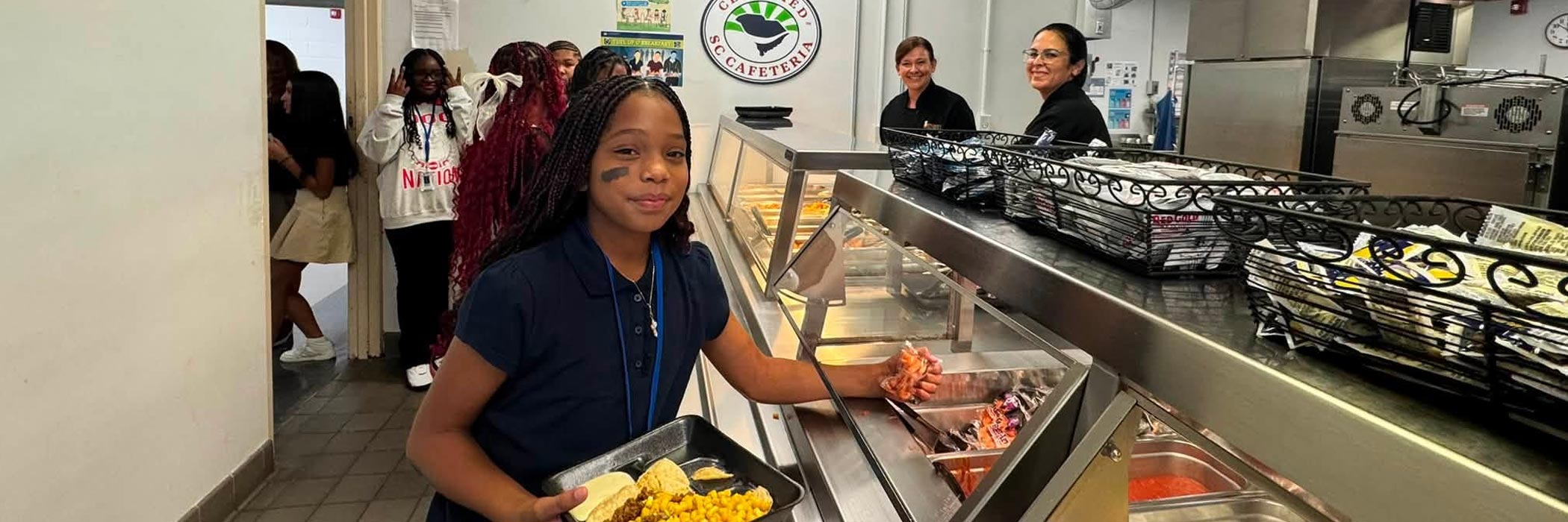 student getting food