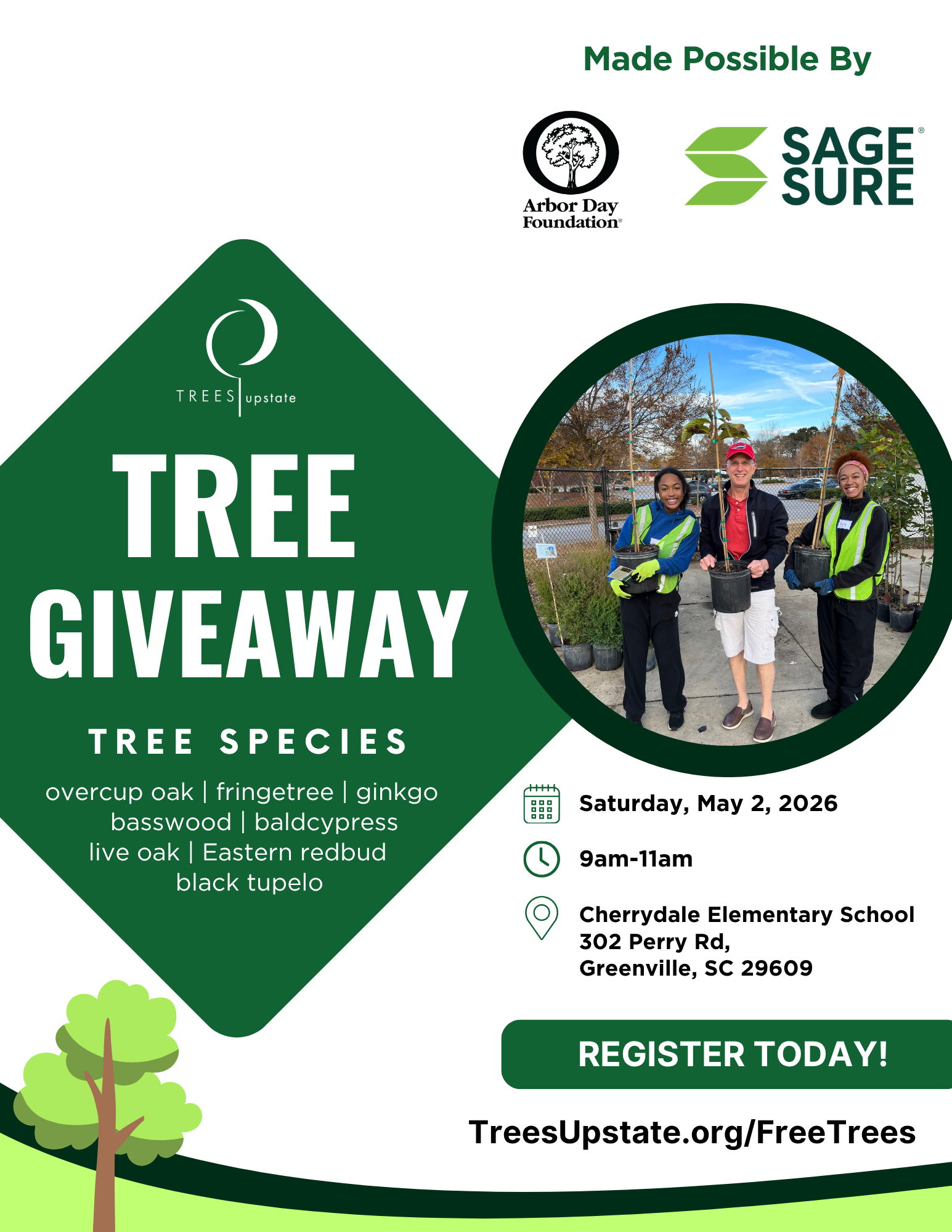 Trees Upstate is giving away trees on May 2nd at Cherrydale