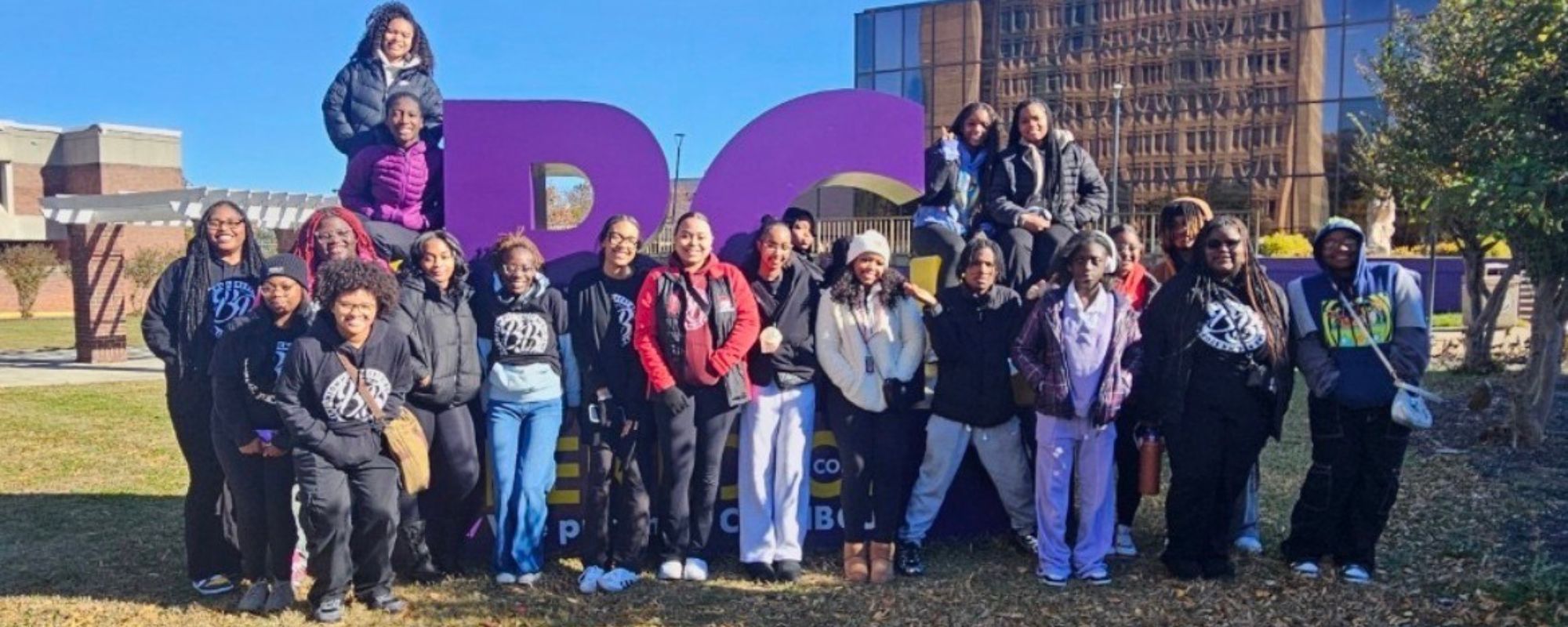 Hillcrest High School - front of building showing ram statue