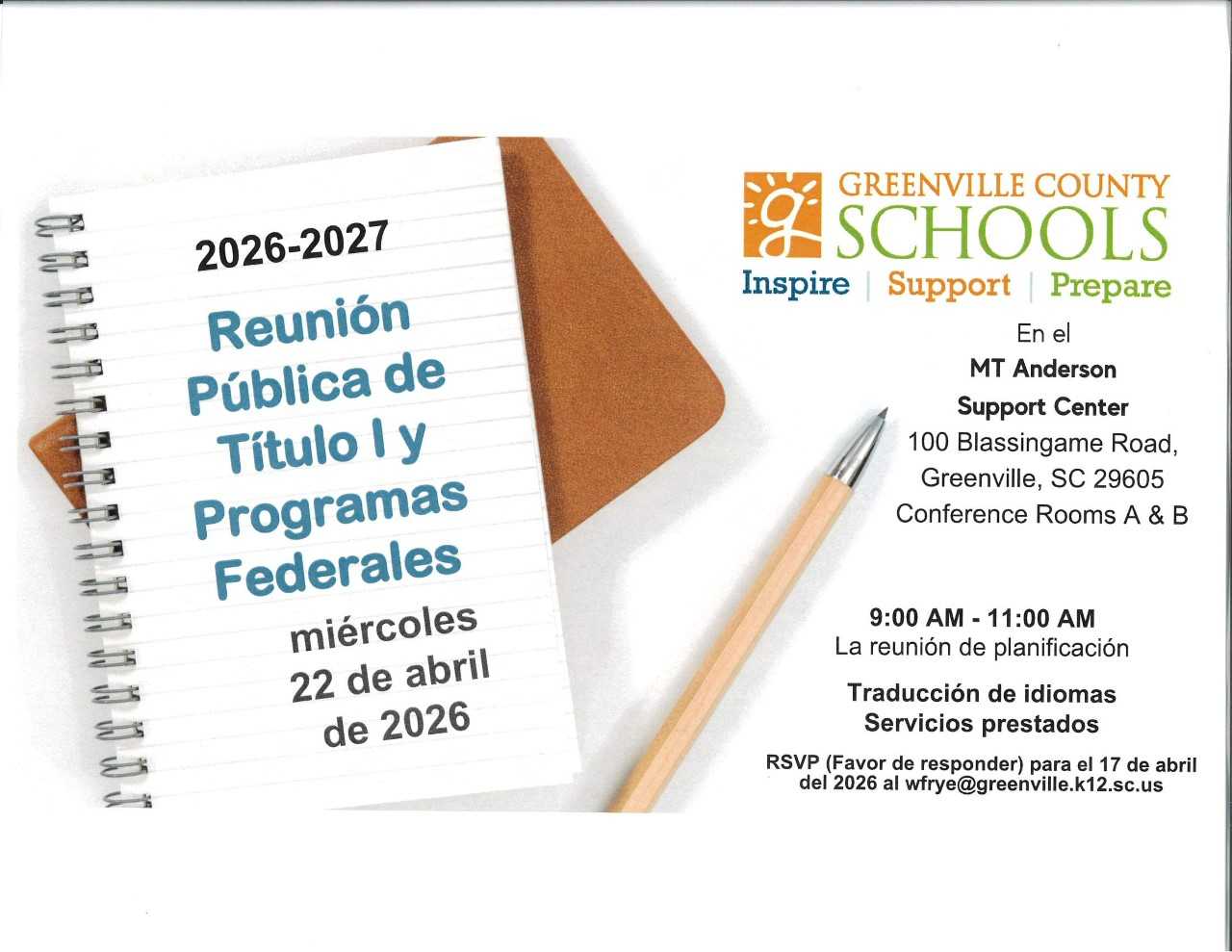 Title I & Federal Programs Public Meeting - Spanish Flyer