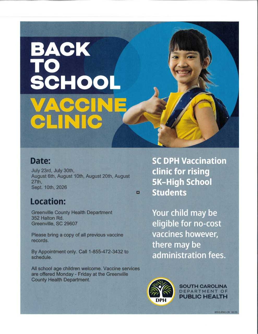 Back to School Vaccine Clinic Flyer