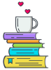 icon: cup of coffee on stack of books