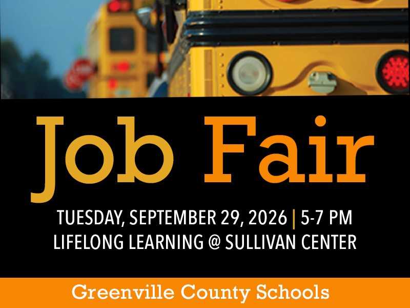Job Fair, Tuesday, September 29, 2026; Lifelong Learning @ Sullivan Center, Greenville County Schools