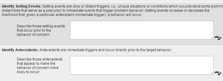 fba settings and antecedents