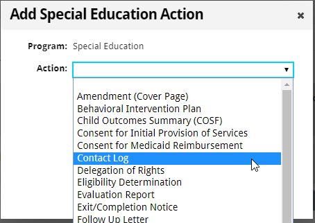add action menu choices