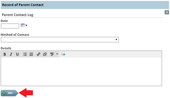 contact log screen with red arrow