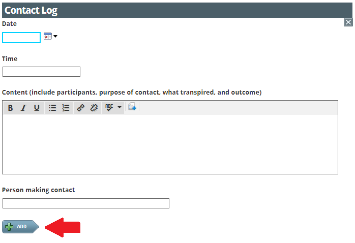 contact log screen with red arrow