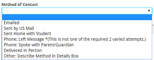 contact method menu choices