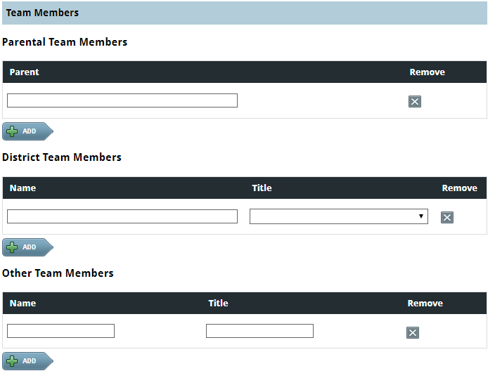 team member entry boxes