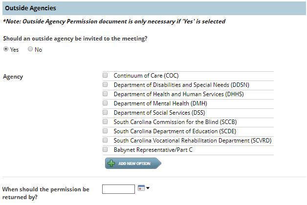 outside agencies permission fields