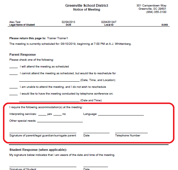 parents requesting accommodations