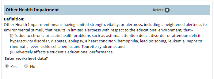 selection of disability criteria worksheets to complete