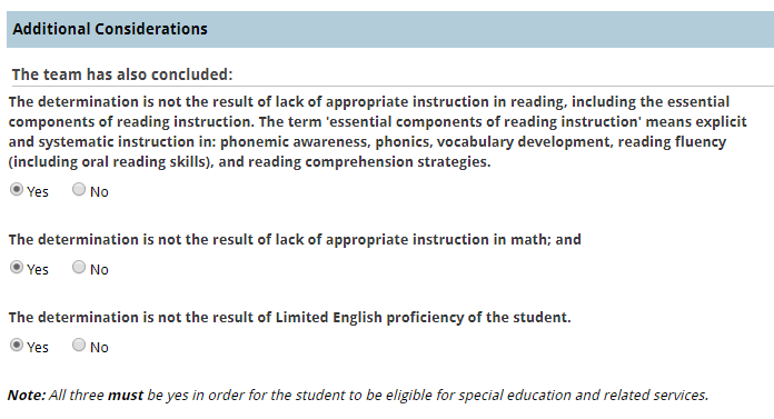 special considerations