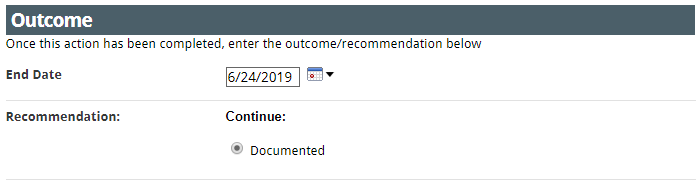 outcome date entry screen