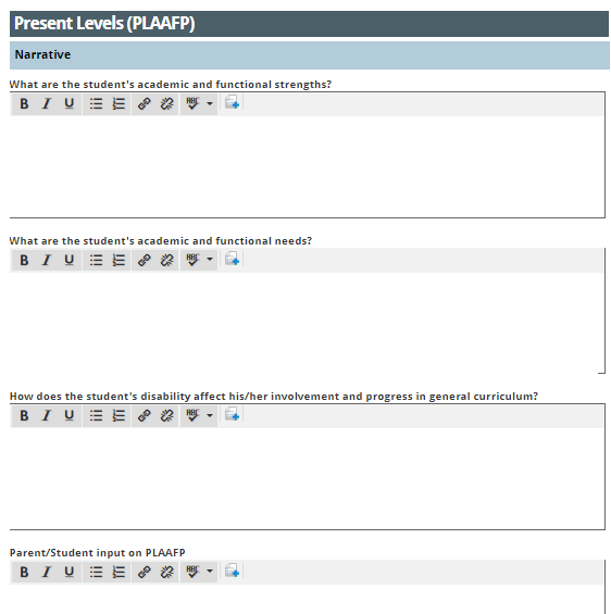 academic and functional strengths and needs