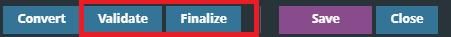 validate and finalize buttons