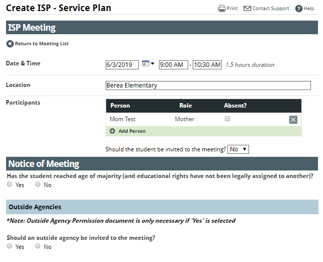 notice of meeting fields