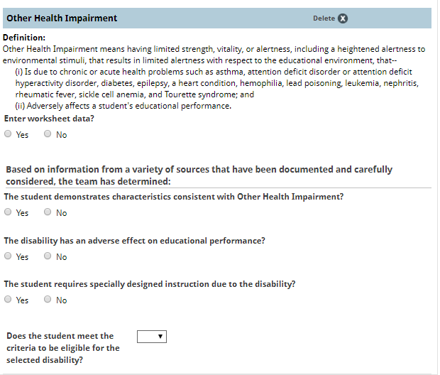 disability criteria worksheets