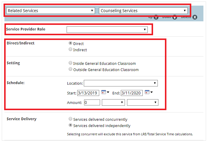 dates, location, frequency, and amount of service