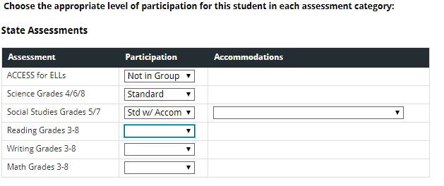 accommodations selection screen