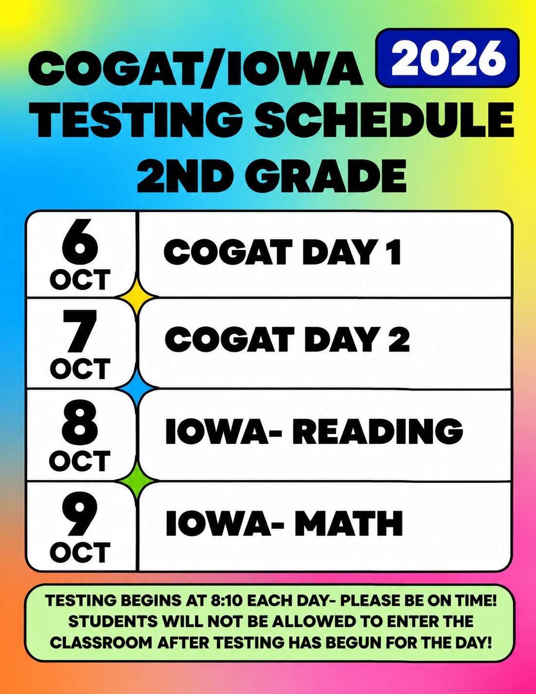 COGAT/UIWA 2026 Testing Schedule