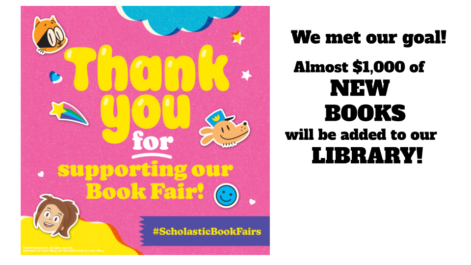 image that says thank you for supporting our book fair with picture of a cat