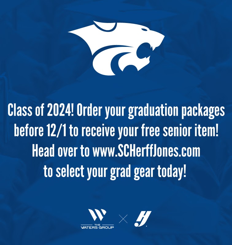 Class of 2024 order your graduation packages before 12/1 to receive your free senior item! Head over to www.SCHerffjones.com to select your grad gear today