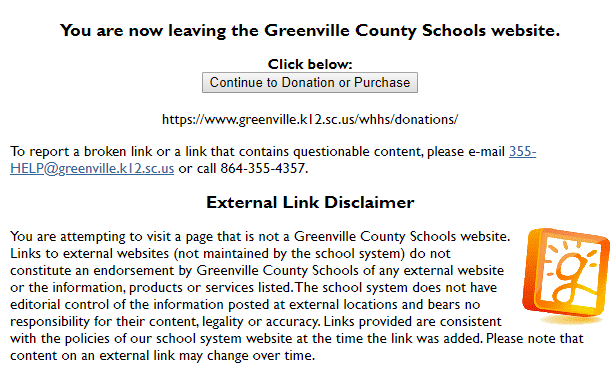 screenshot of donation disclaimer message